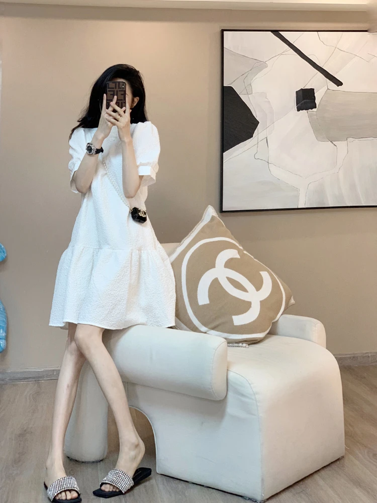 2024夏季新款高级感法式甜美设计感小众宽松蓬蓬裙小香风连衣裙女