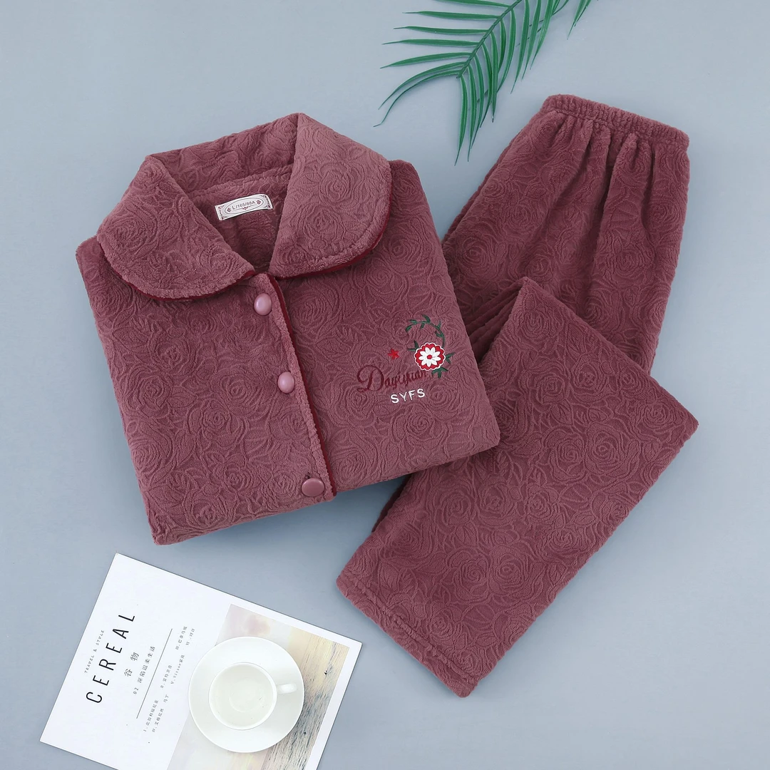 2024秋冬季新款法兰绒女士睡衣高档两件套加绒加厚冬牛奶绒家居服