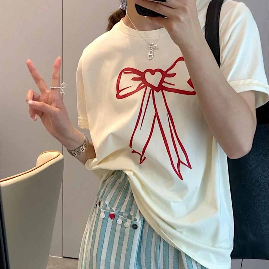 okk！印花宽松圆领设计感T恤女