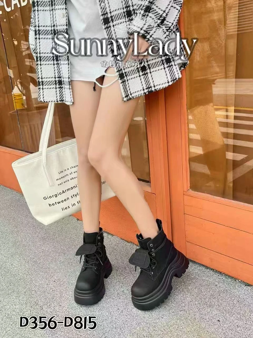 翻领系带马丁靴擦色厚底短靴机车靴女D815