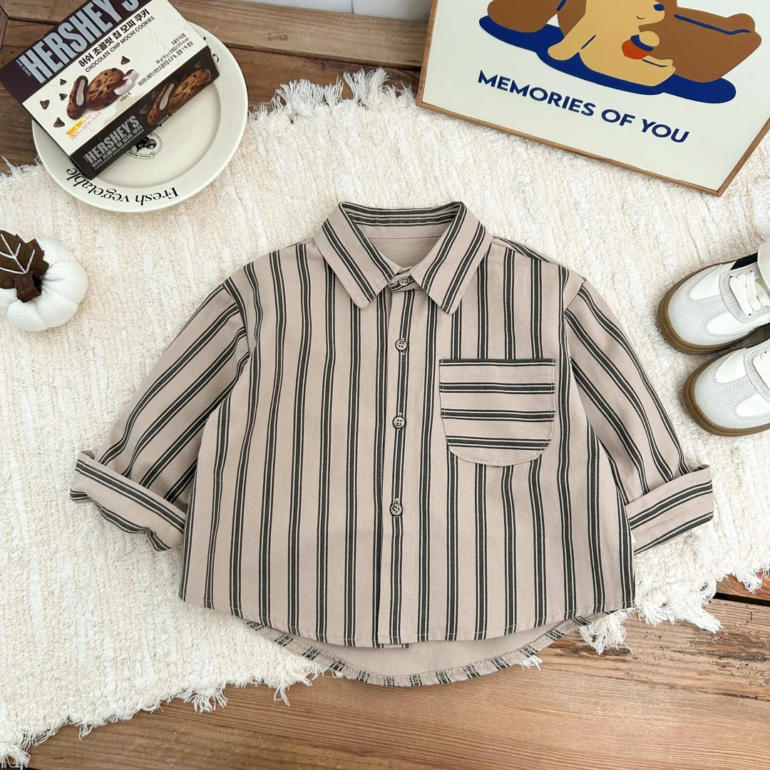 儿童竖条纹小口袋衬衫2024新款BMQ23323
