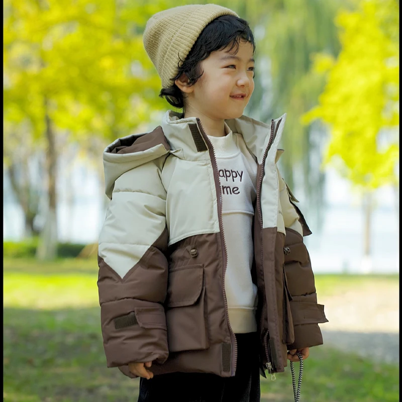 儿童羽绒服2023新款冬季宝宝加厚外套男童连帽童装冬款韩版拼色潮
