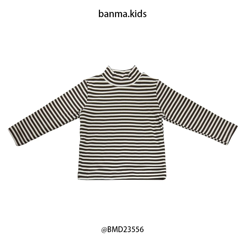 儿童条纹半高领打底衫秋冬款百搭上衣加绒加厚2023新款冬季男童