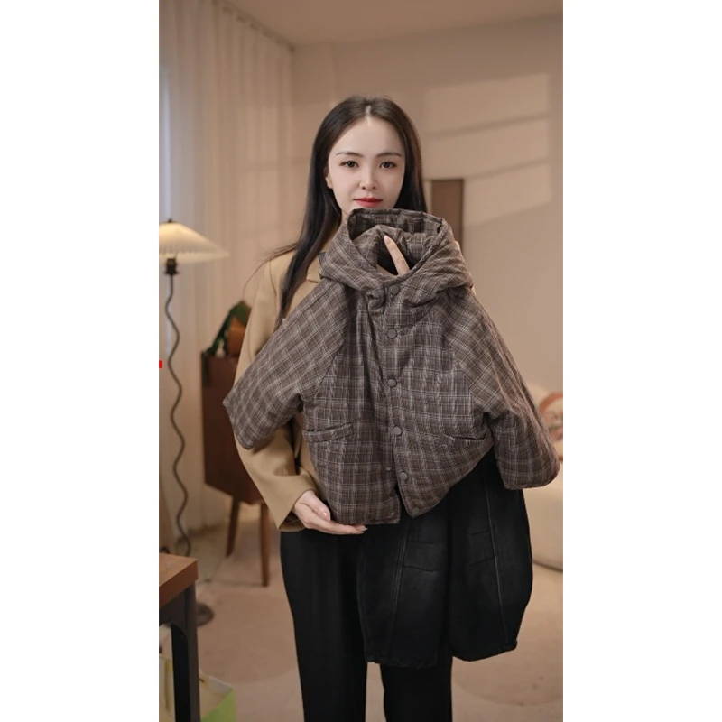 【米佑】儿童棉服2024年新款男童连帽百搭格子棉衣外套BMD3572