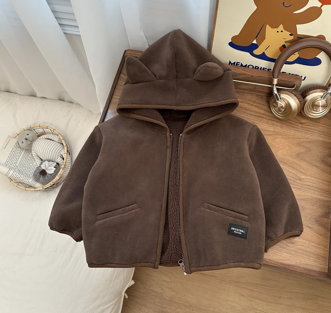 儿童加绒棉服2024新款儿童摩卡棕连帽外套BMD3931