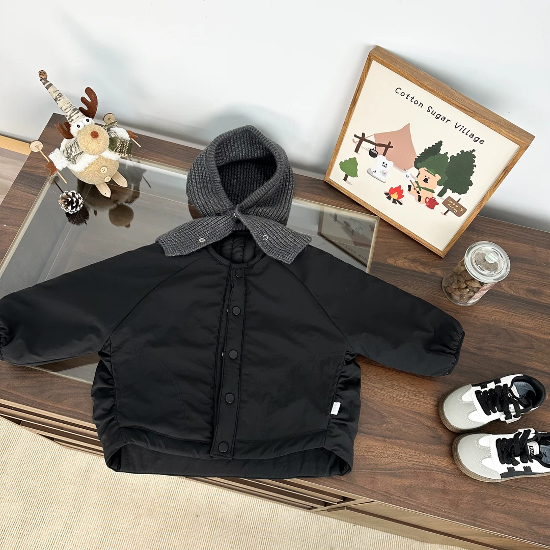 儿童棉服2024新款儿童黑色外套+帽子BMD5101