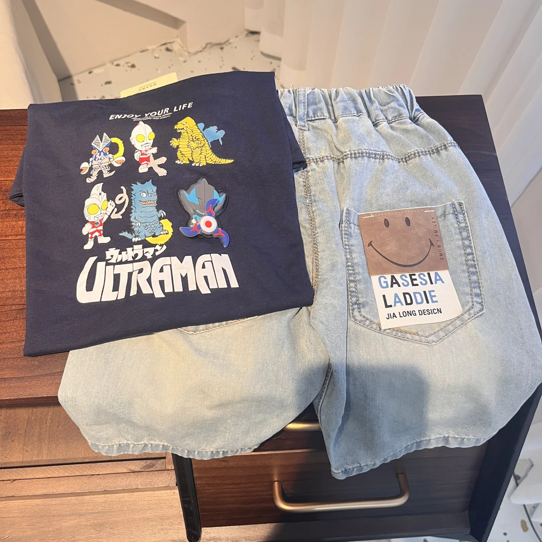 2024新款儿童夏季帅气潮牌穿搭套装新款印花短袖T套装Q728