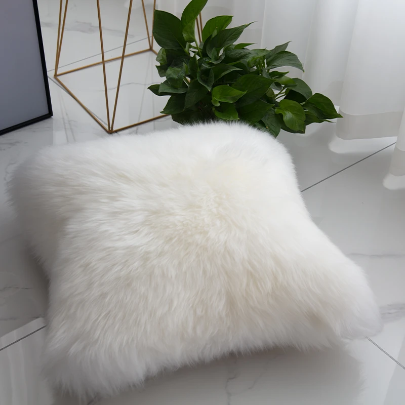 羊毛抱枕床头沙发靠背垫皮毛一体含芯长毛可拆北欧澳洲羊毛垫