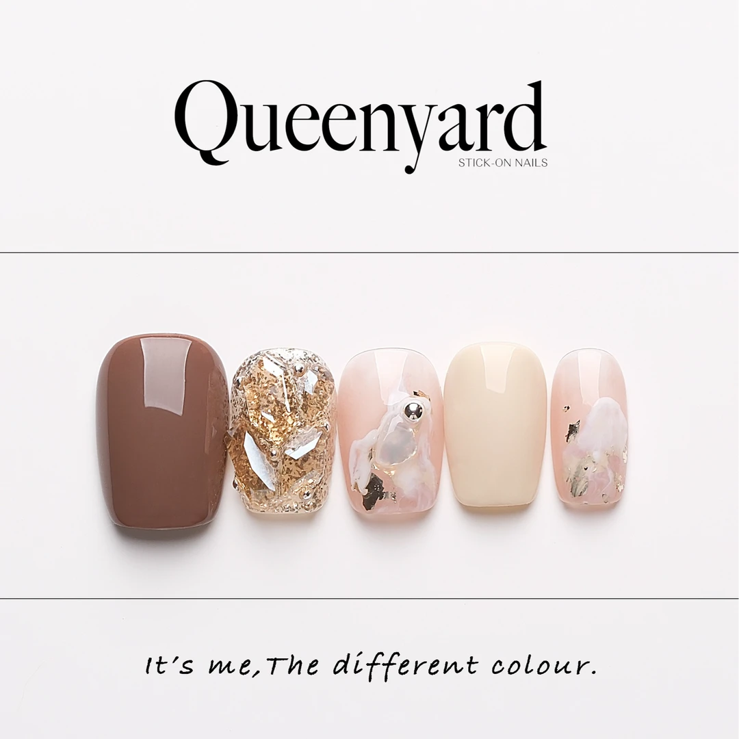 QUEENYARD【檀褐】  气质温柔方形美甲2024冬日穿戴甲纯手工渐变