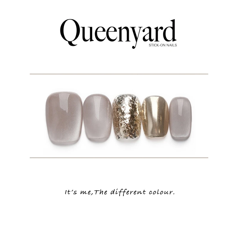 QUEENYARD【鎏金】缎面丝绸猫眼气质感穿戴甲2024时尚手工美甲流行