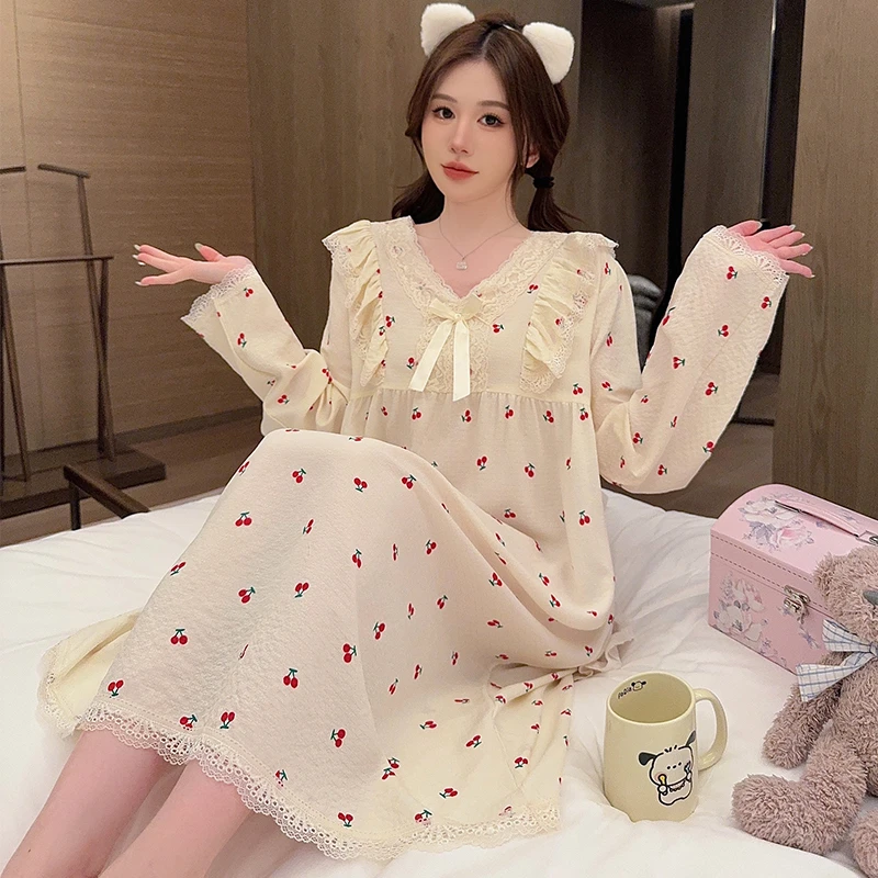 加肥大码220斤可穿家居服长袖秋季宽松韩版甜美睡裙特大版型舒适