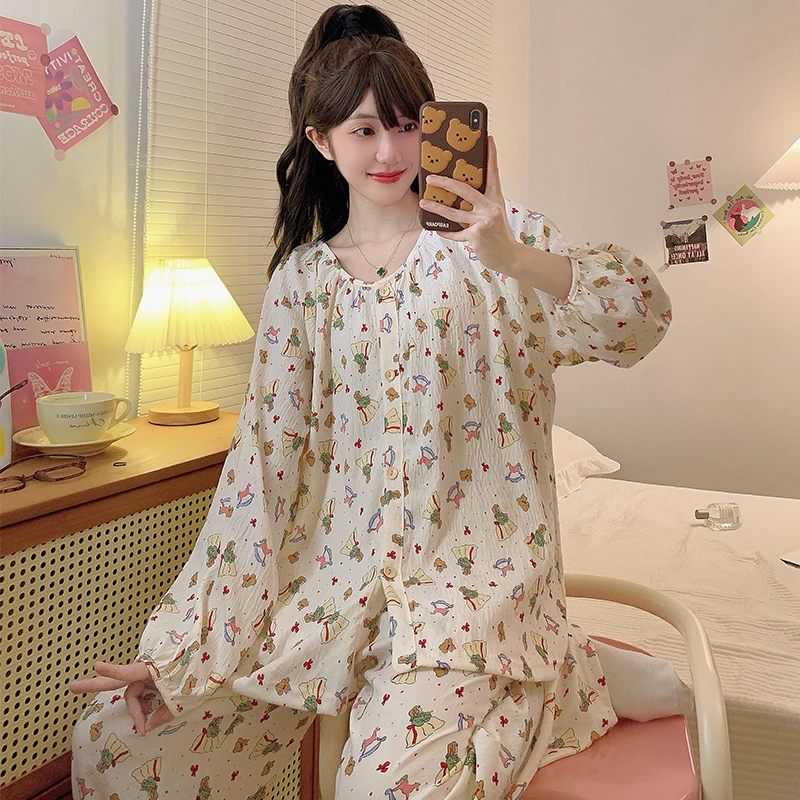 大码睡衣女套装加肥加大250斤胖MM可爱卡通印花高级感居家服套装