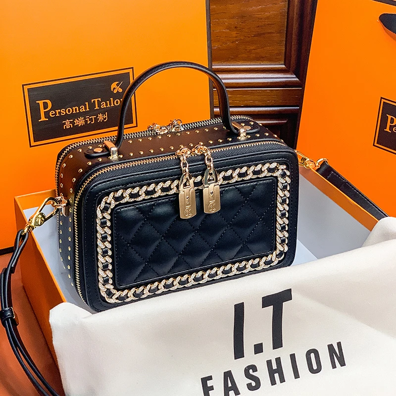 包包女2025新款真皮小香风单肩包高级手提斜挎盒子小方包生日礼物