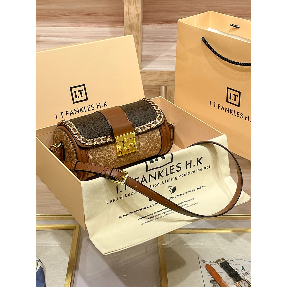 宽肩带圆筒包女2025新款高级感春夏今年流行斜挎链条小包生日礼物