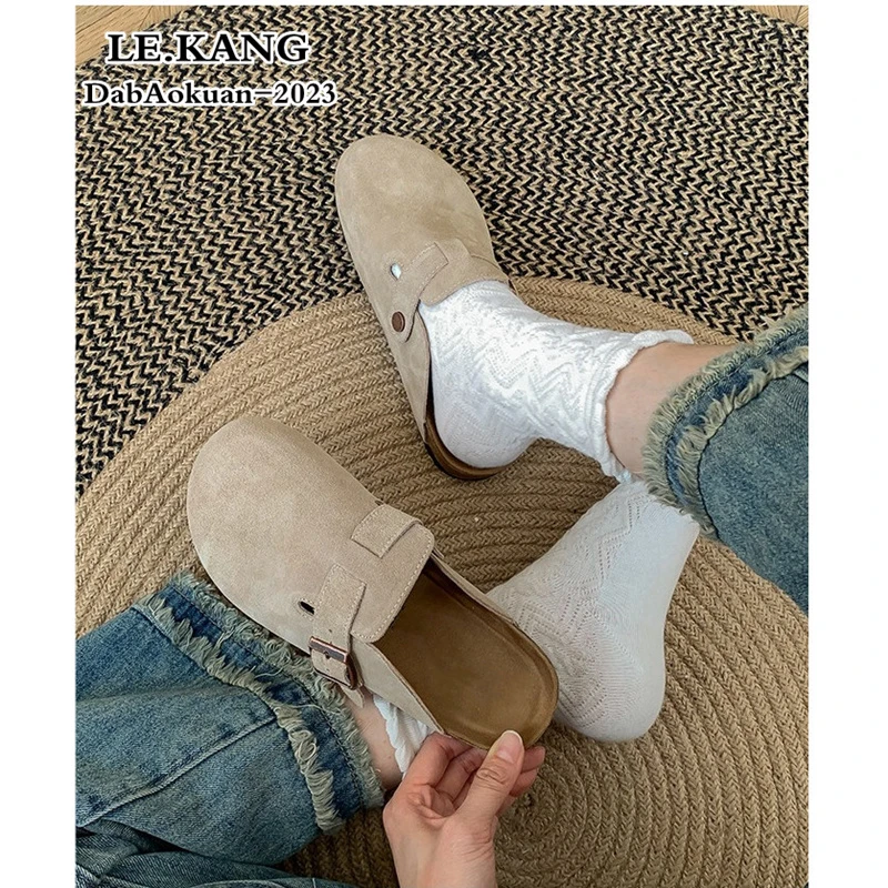 包头半拖鞋女款2025超火新款勃肯鞋软底半托女鞋外穿无后跟懒人鞋