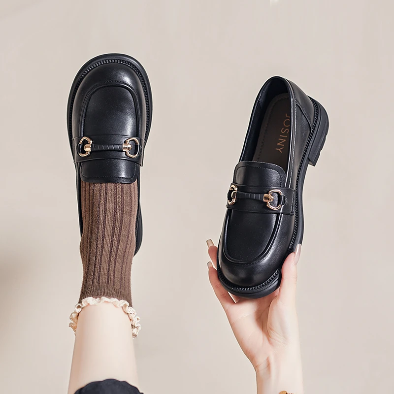 卓诗尼女鞋2025年秋季新款乐福鞋女一脚蹬休闲英伦风单鞋小皮鞋女