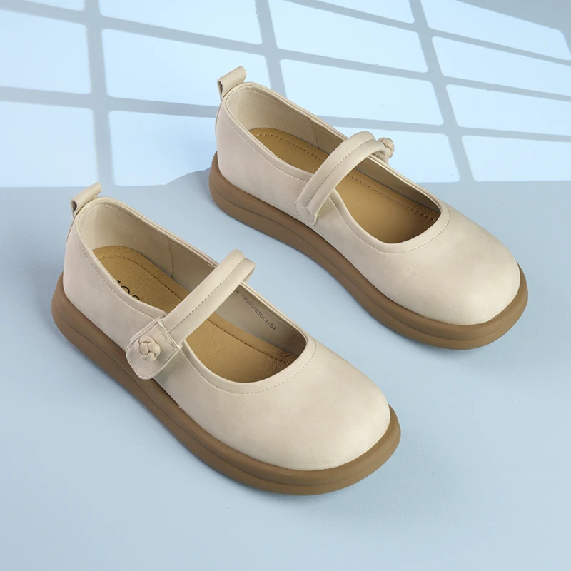 卓诗尼2024年简约平底单鞋夏季新款法式配裙子女鞋米白色玛丽珍鞋