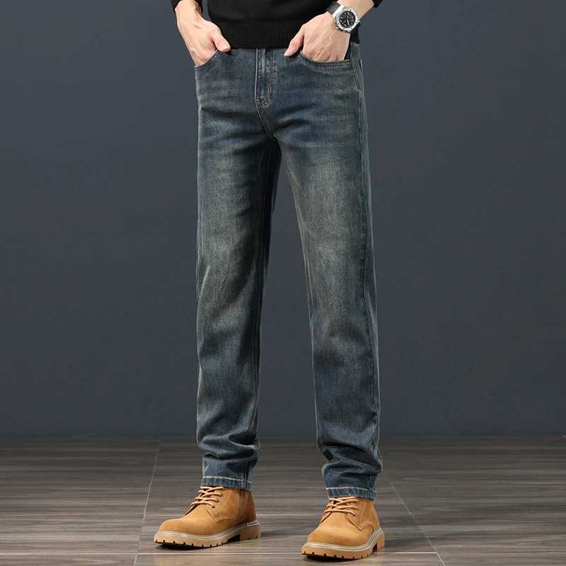 2025春夏季新款直筒修身时尚潮流百搭休闲弹力男士牛仔裤长裤子男