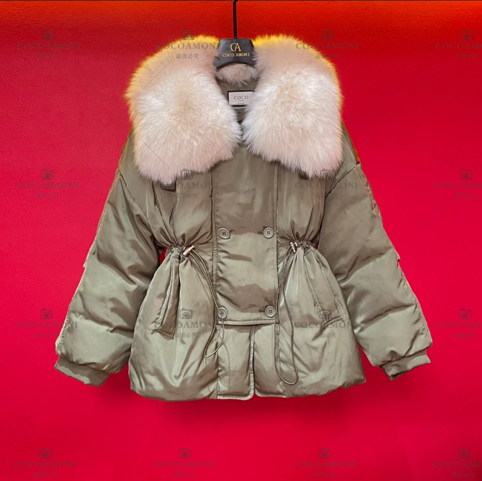 【慧慧】甜美纯色拼接连帽保暖时尚设计感宽松短款羽绒服女JD176