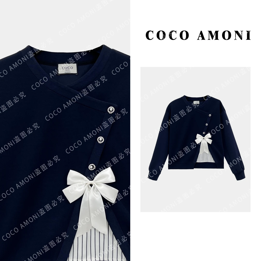 设计新款学院风高级感拼接蝴蝶结洋气百搭显瘦长袖卫衣ZQ469