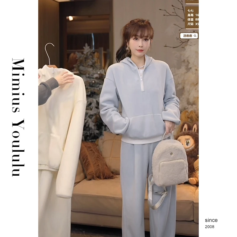 【mimius】&游鹿鹿秋冬三件套加绒加厚连帽卫衣+裤子+打底T F11157