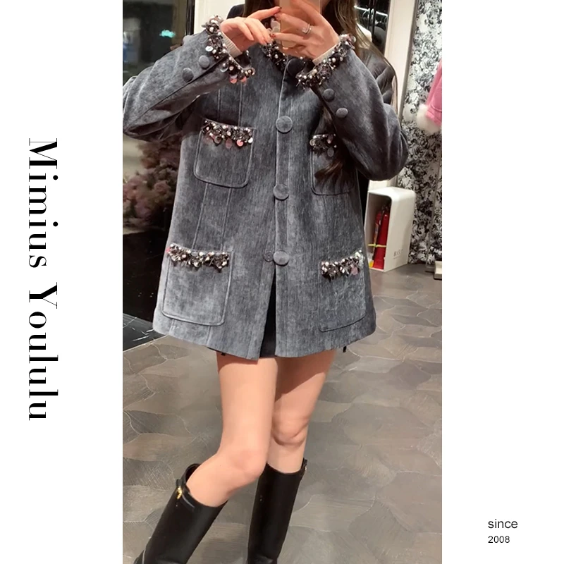 【mimius】&B游鹿鹿甜复古丝绒H型手工钉珠西装外套 F11211