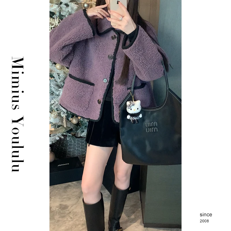 【mimius】&游鹿鹿 温柔翻领设计感撞色拼接宽松短款上衣 F11099