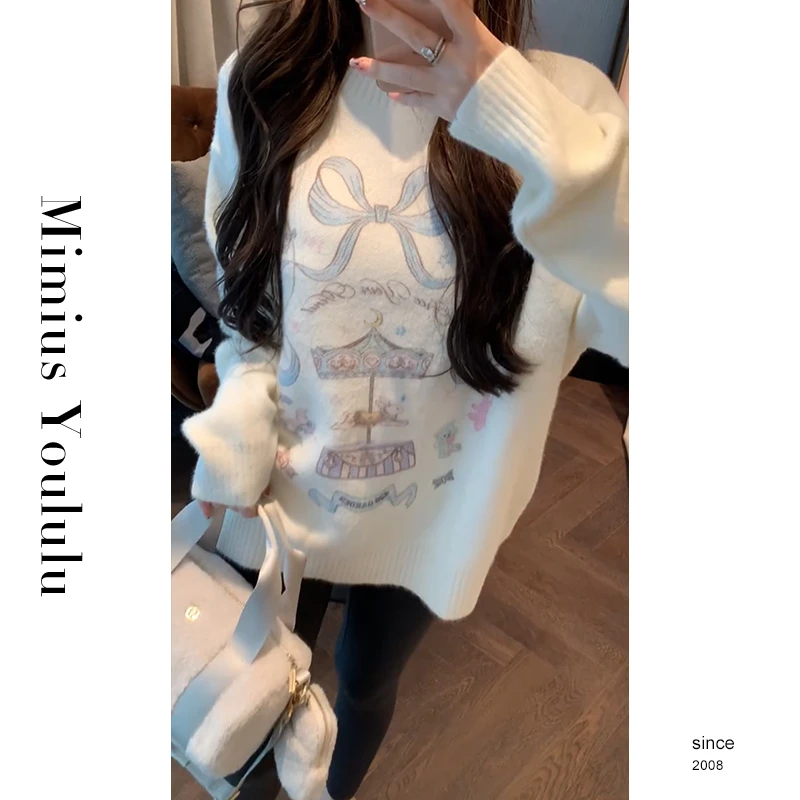 【mimius】&B游鹿鹿 童话乐园～混纺蝴蝶结印花套头毛衣WF11112