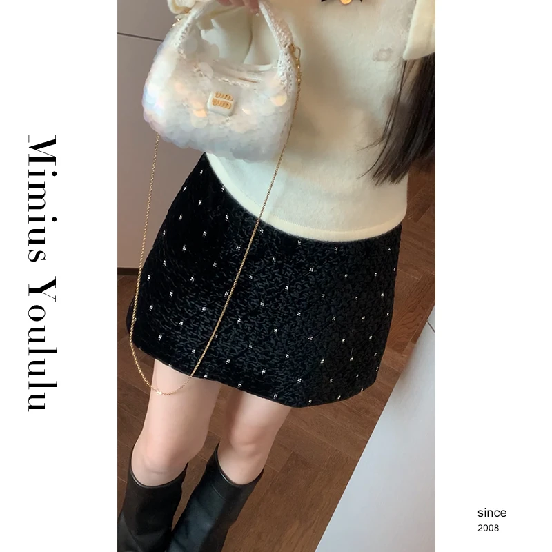 【mimius】&B游鹿鹿 复古丝绒亮钻优雅半身裙裤 汉服 F12093