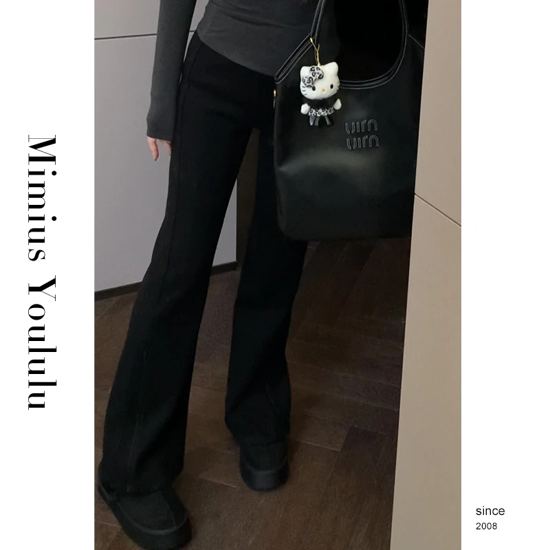 【mimius】悦悦 显瘦腿精～高腰修身显瘦拉链加绒微喇裤 F10241