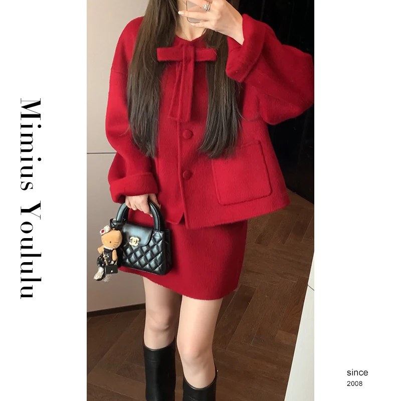 【mimius】&七七 爱丽甜梦法式小香毛呢大衣+裙裤套装 汉服F12091