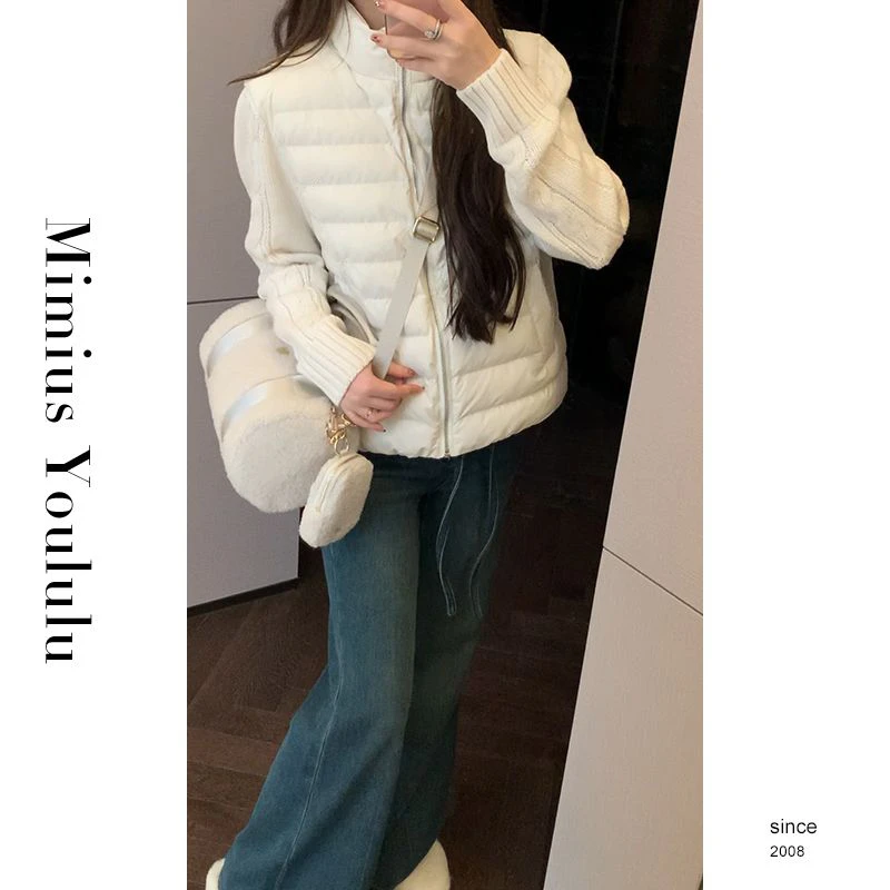 【mimius】 喵喵 韩系立领杏色针织拼接小众设计感冬季外套F11184