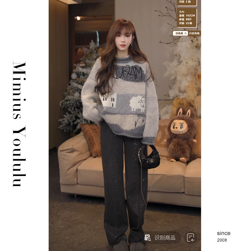 【mimius】&游鹿鹿 明星同款～小羊嵌花温暖加厚毛衣 WF11120