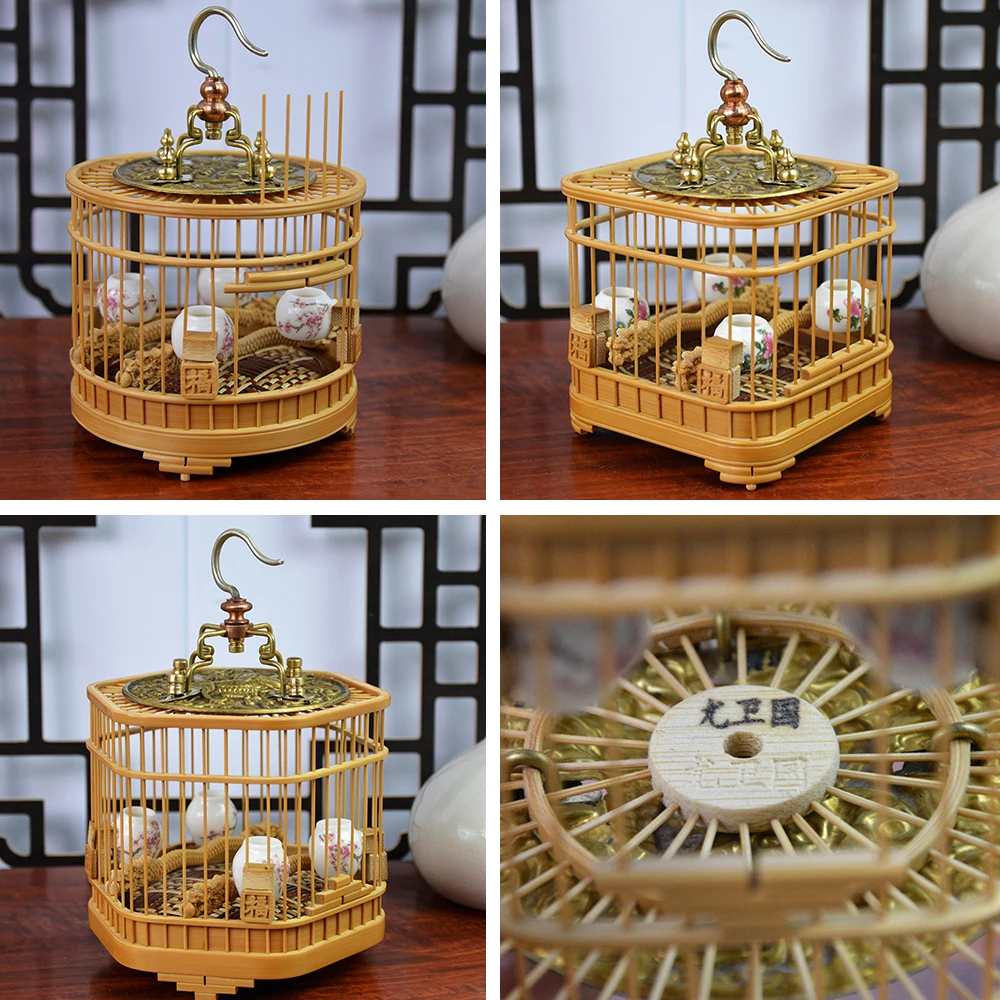 直径10cm尤卫国玉竹圆形方形六角蝈蝈笼带杠瓷罐