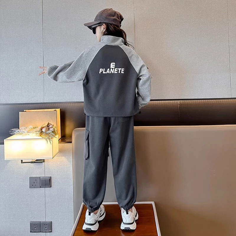 儿童套装女童春秋运动上衣宽松洋气中大童韩版秋款学生跑步拼接裤