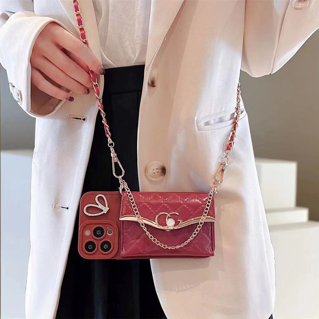 高级感网红手机壳苹果14Pro华为/vivo/oppo/小米女款轻奢斜挎链