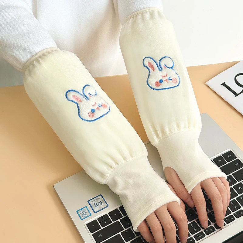 手套防脏袖套可爱卡通套袖毛绒保暖冬季学生写作业办公室护袖女款