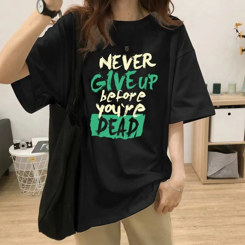 100纯棉学生字母短袖T恤女夏季2023新款宽松慵懒风体恤显瘦上衣潮