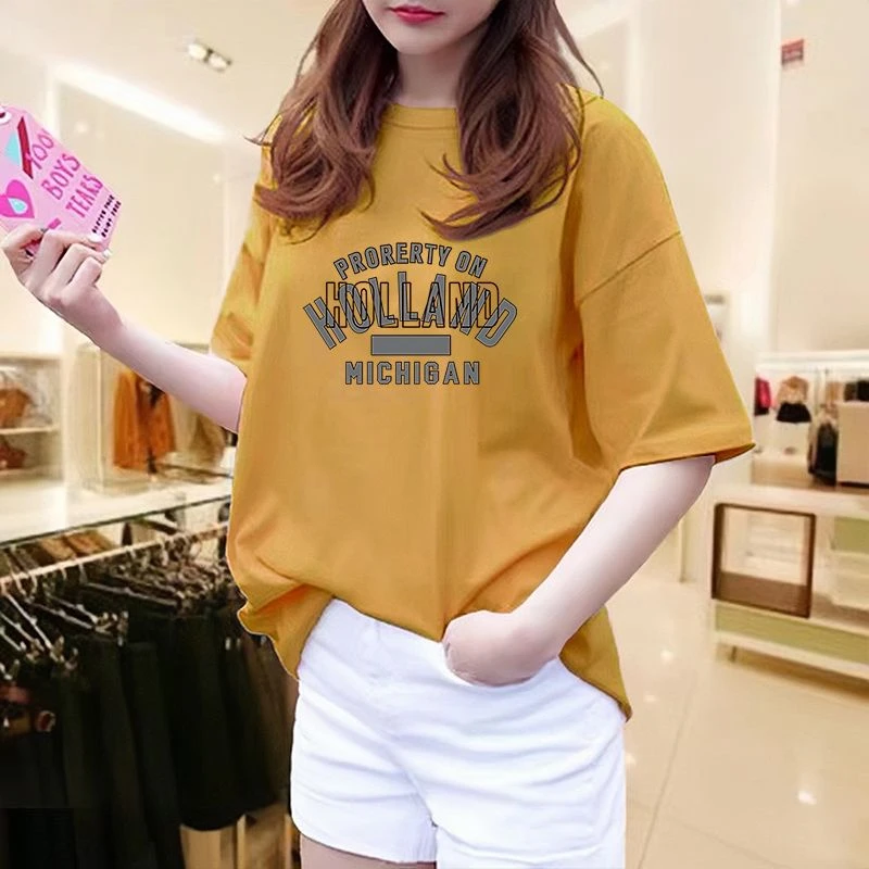 100%纯棉短袖t恤女字母夏季新款宽松韩版vintage设计感小众上衣潮