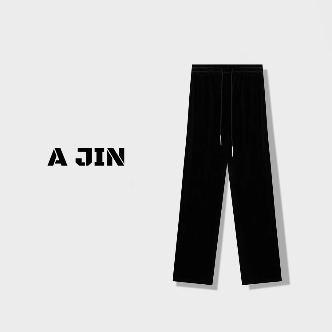 【时尚女王】2024新黑色丝绒窄版阔腿裤加绒加强版高腰直筒垂感裤子