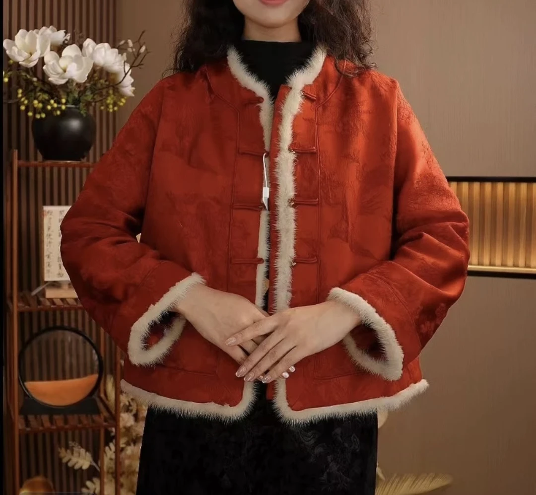 【几度夕阳】新中式老钱风立体提花冠乐绉加厚外套2024D0716-083