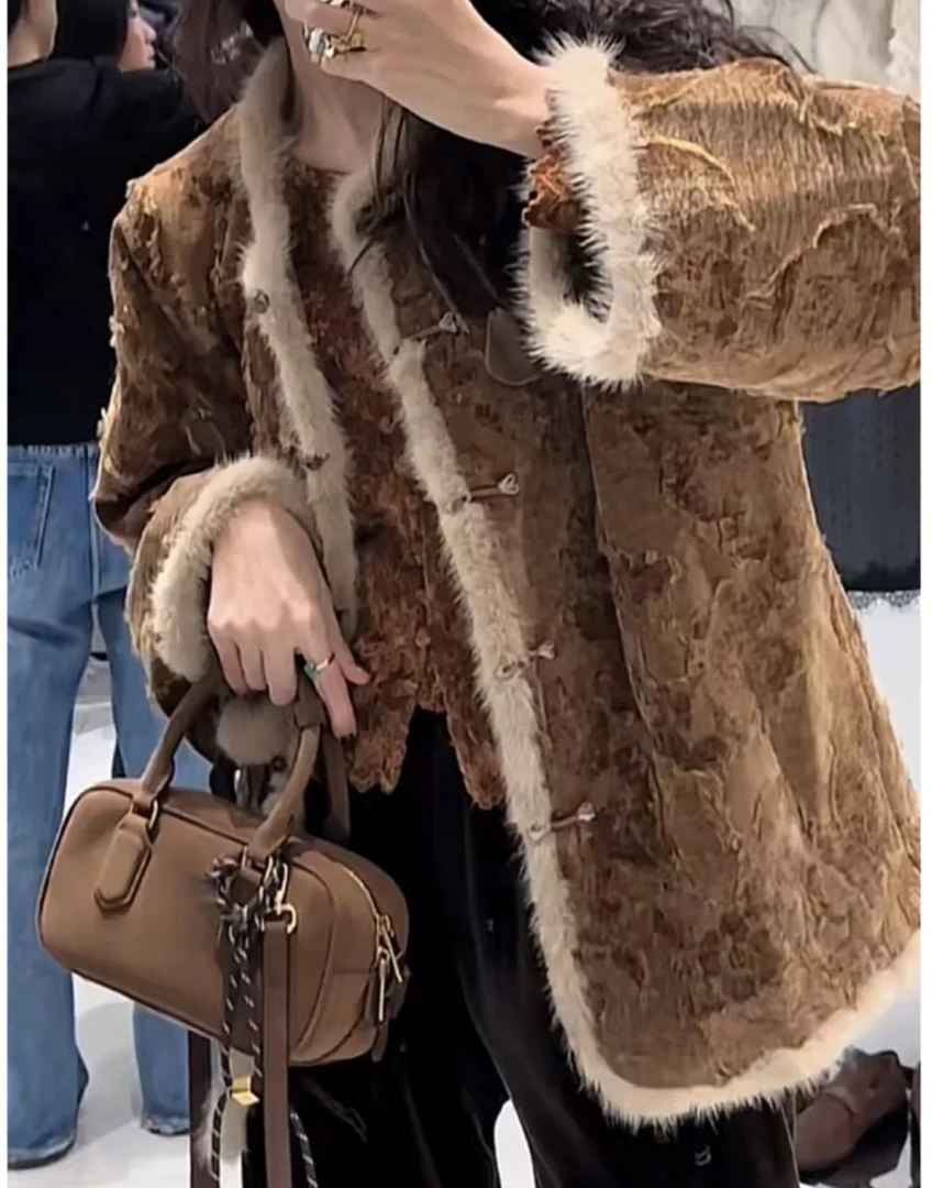 国风新中式外套女秋冬水貂毛新款重工休闲宽松上衣高级女装031