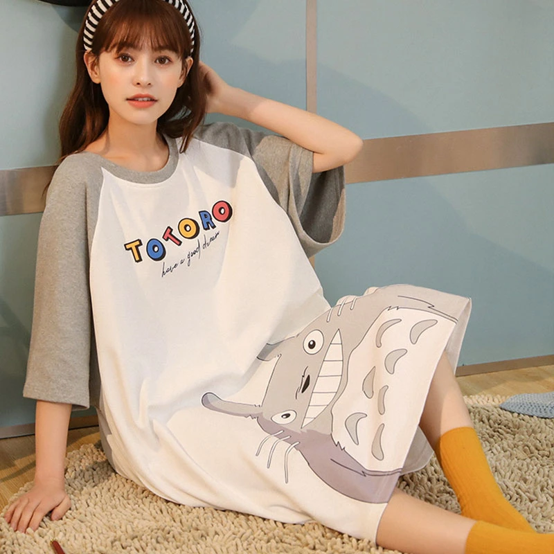 圆领套头卡通宽松休闲纯棉睡裙女家居裙32016