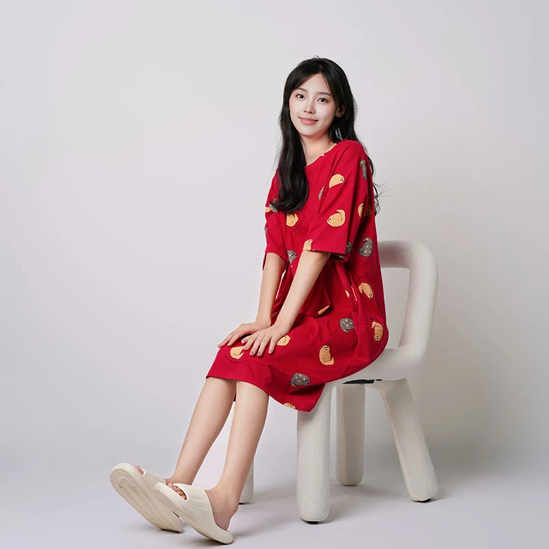 夏季薄款短袖舒适柔软套头睡裙休闲可外穿家居裙32012