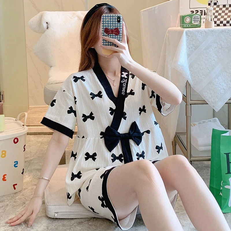 82101休闲睡衣女宽松可外穿居服短袖短裤两件套