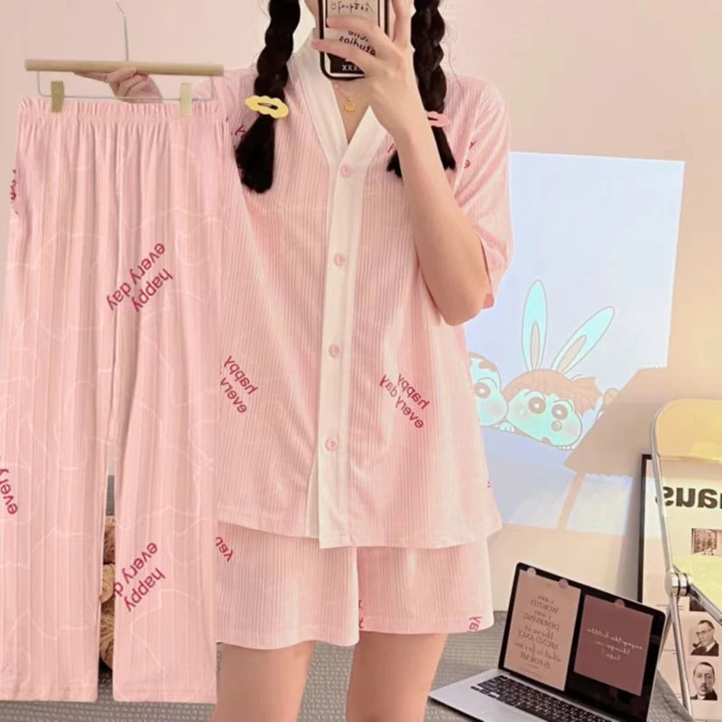 【工厂直销】猫咪睡衣薄款韩版短袖短裤高品质休闲家居三件套82180