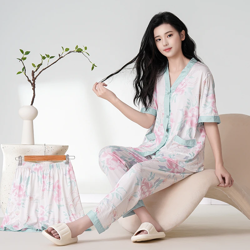“牡丹花”“石榴花”2025新款春夏秋休闲舒适睡衣家居服套装82163