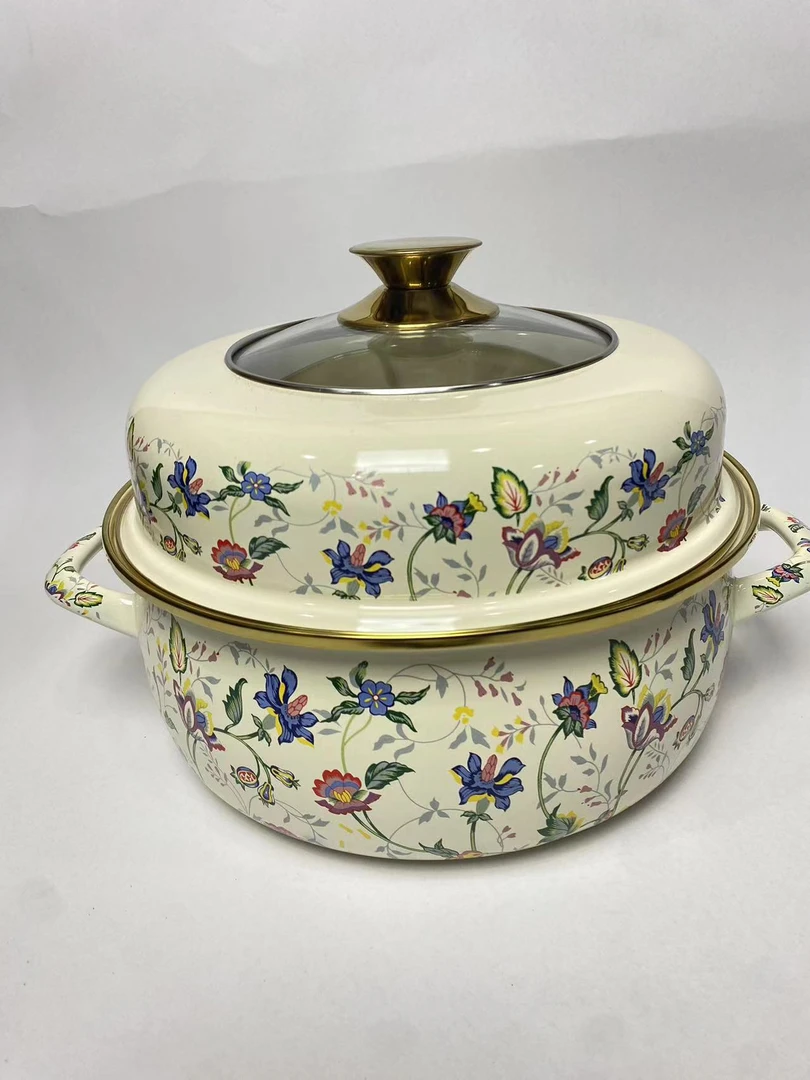 28cm福锅米奇花单层手工工艺搪瓷蒸锅【米奇】外贸搪瓷珐琅蒸锅