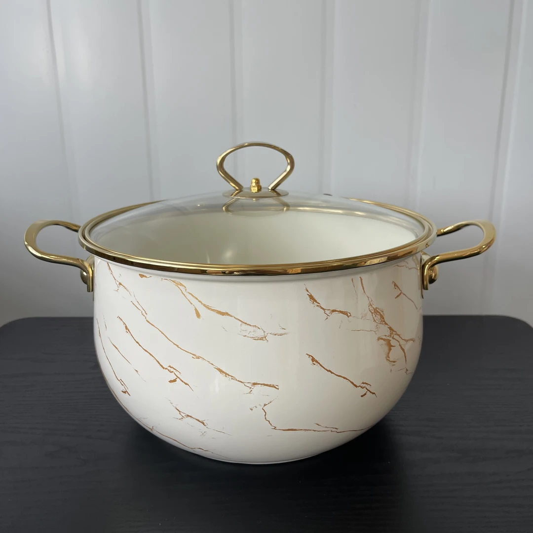 20cm白大理石土耳其汤锅【轻奢】出外贸 搪瓷珐琅汤锅