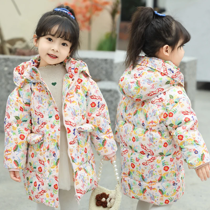 女童羽绒服2024新款中小童装潮流韩版加厚连帽洋气小女孩宝宝外套